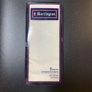 Vintage Barrington Set Of 6 Men's Handkerchiefs 100% Cotton With Satin Borders